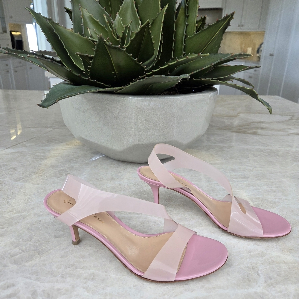 Gianvito Rossi Metropolis Plexi PVC 70mm Open Toe kitten Heel Pink
